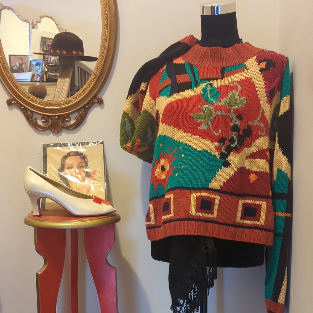 Vintage Le Chateau Multicolor Abstract Sweater Free people Inspired